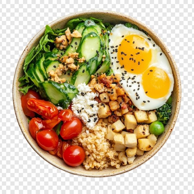 Delicious healthy bowl fresh ingredients egg quinoa tofu
