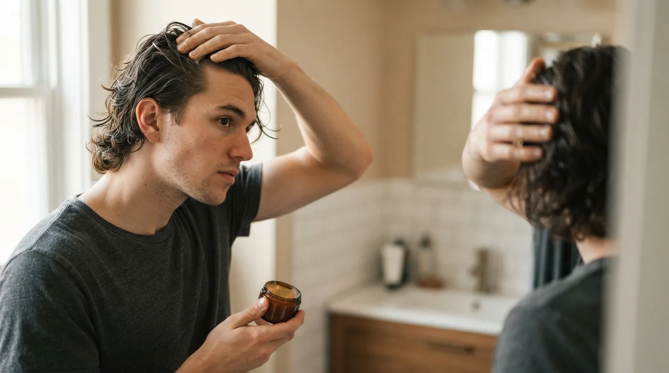a person styling their hair with pomade