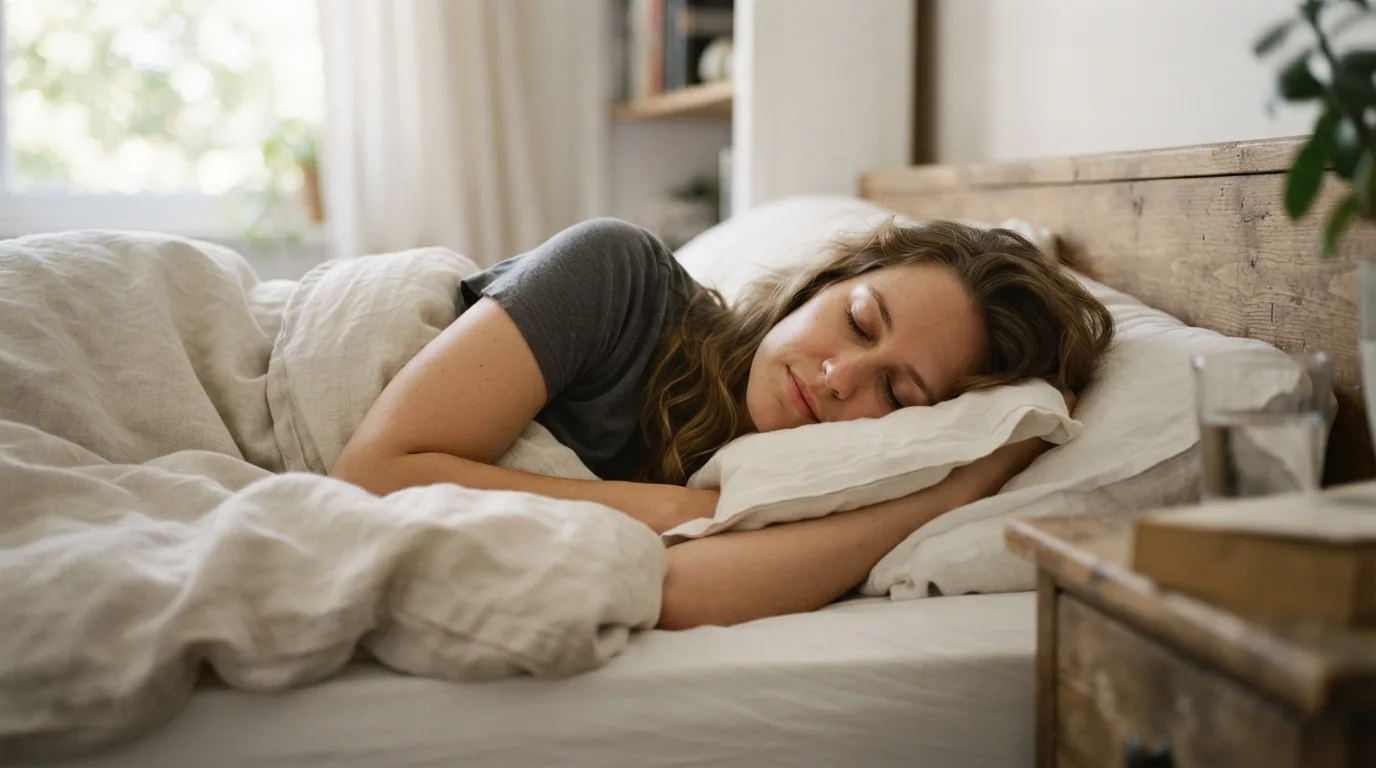 a person sleeping peacefully in bed
