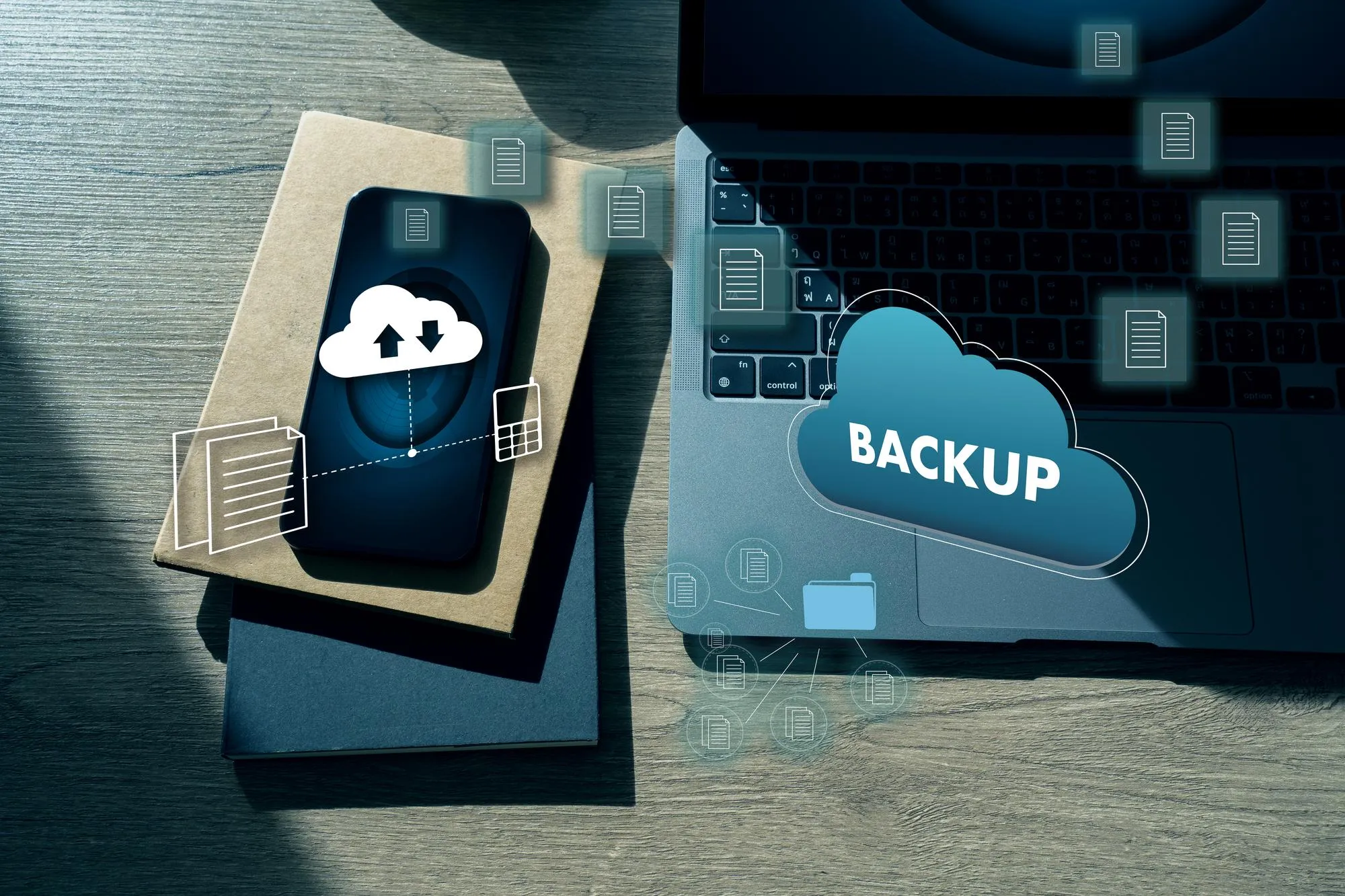 files receiver and computer backup copy Data storage and backup on cloud Networking storage and internet service technology concept business digital database