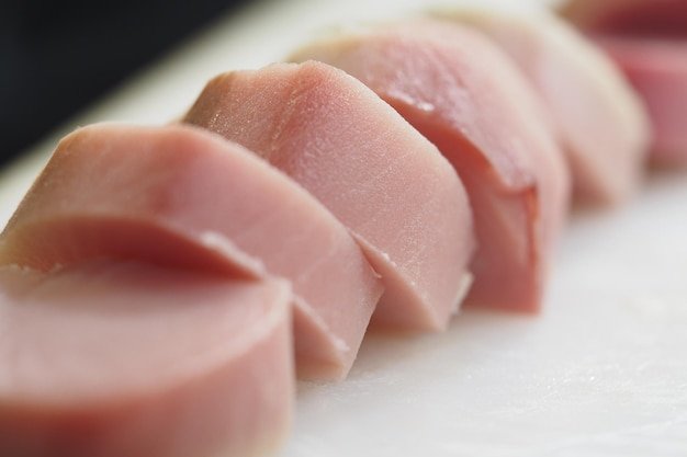 Freshly sliced tuna showcasing vibrant color and texture details