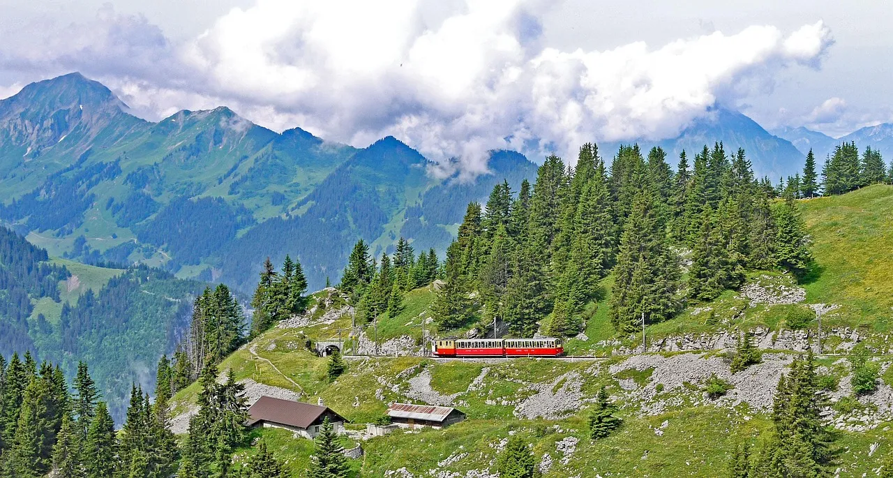 cable railway, schynige platte, view mountain, jungfrau region, bernese oberland, interlaken, mountain, nature, wood, panorama, landscape, rack railway, electric, electric locomotive, uphill, mountain range, switzerland, interlaken, interlaken, interlaken, interlaken, interlaken