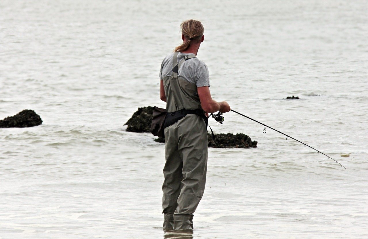 angler, fishing, nature, north sea, waters, fisherman, sea, beach, leisure time, water, sports, coast, recreational sports, fishing rod, angler pants
