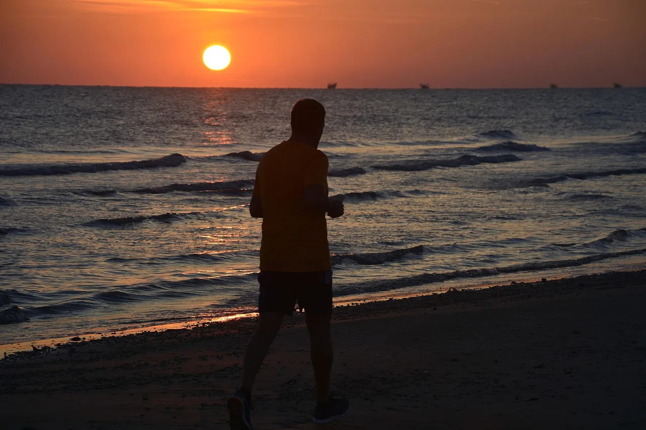 man, running, natura, beach, sea, sunset