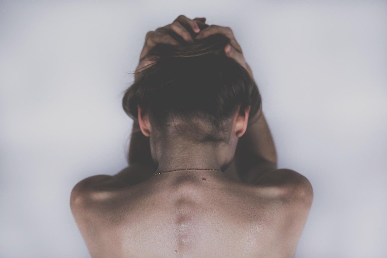 woman, sad, depression, skin, headache, aching, body, spine, shoulders, back, hair, pain, girl, sad girl, female