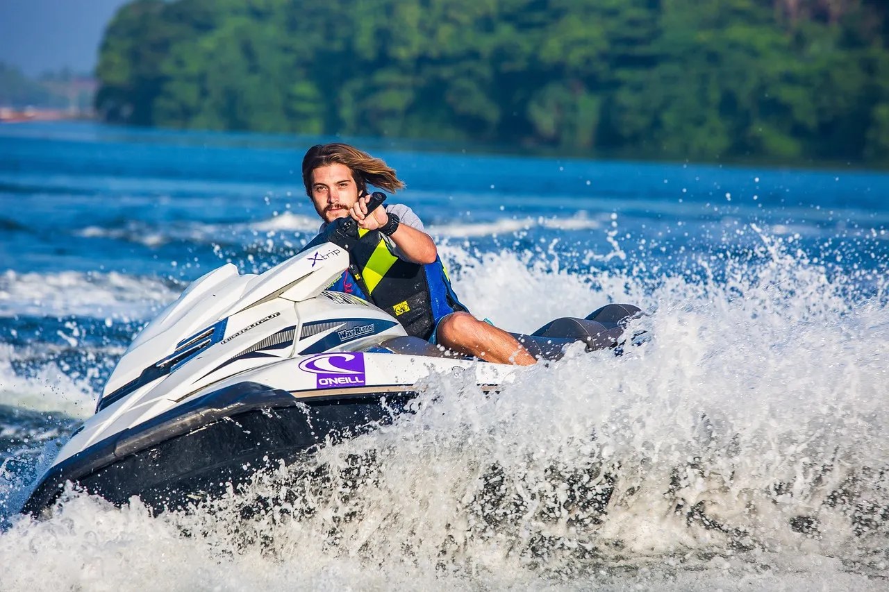 jet ski, splash, sea, man, nature, watercraft, water, ocean, activity, holiday, vacation, leisure, recreation, fun