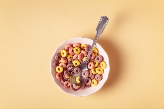 Healthy breakfast with colored grain rings