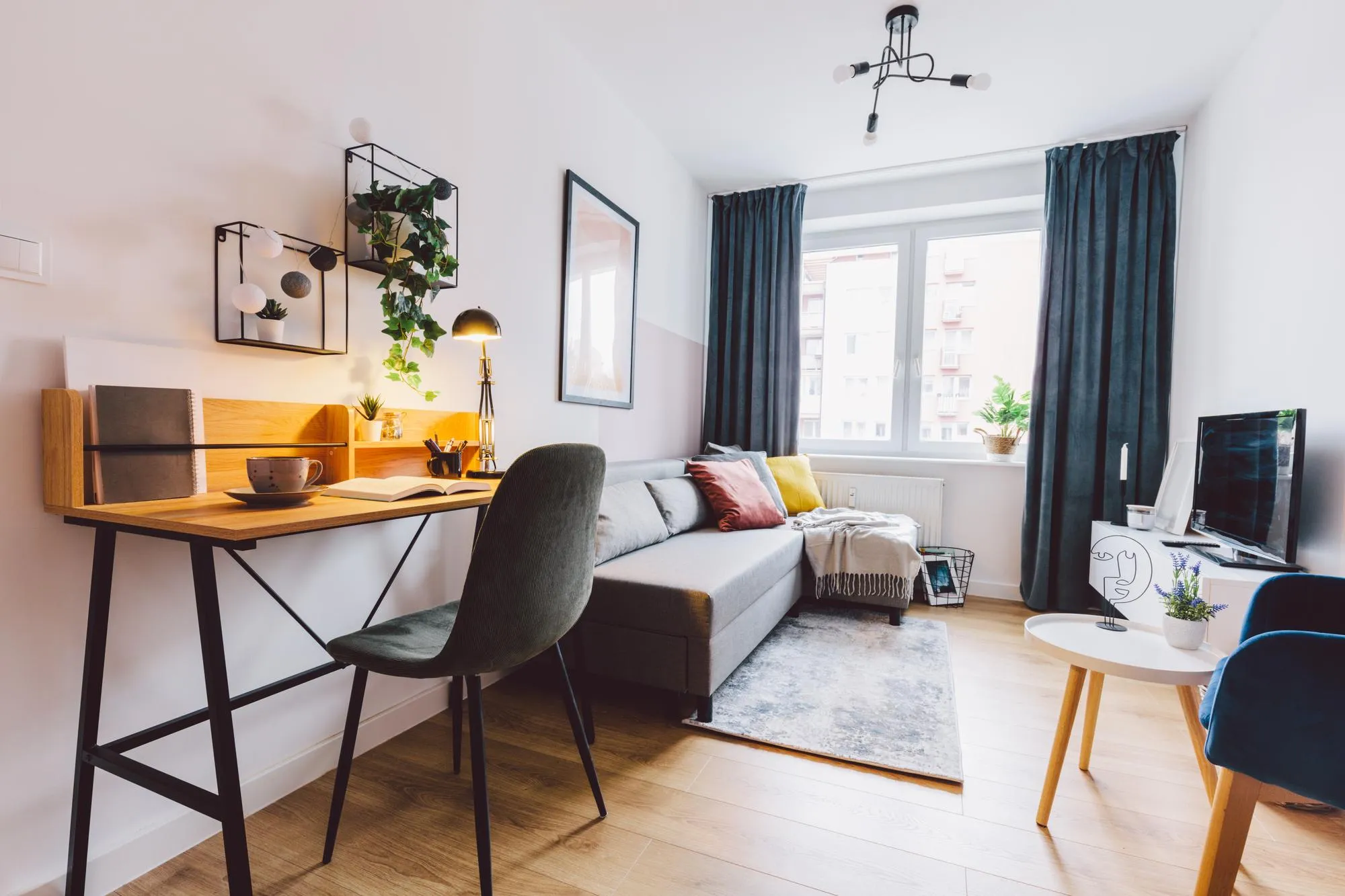 Interior of small apartment living room for home office Real estate rent and home staging