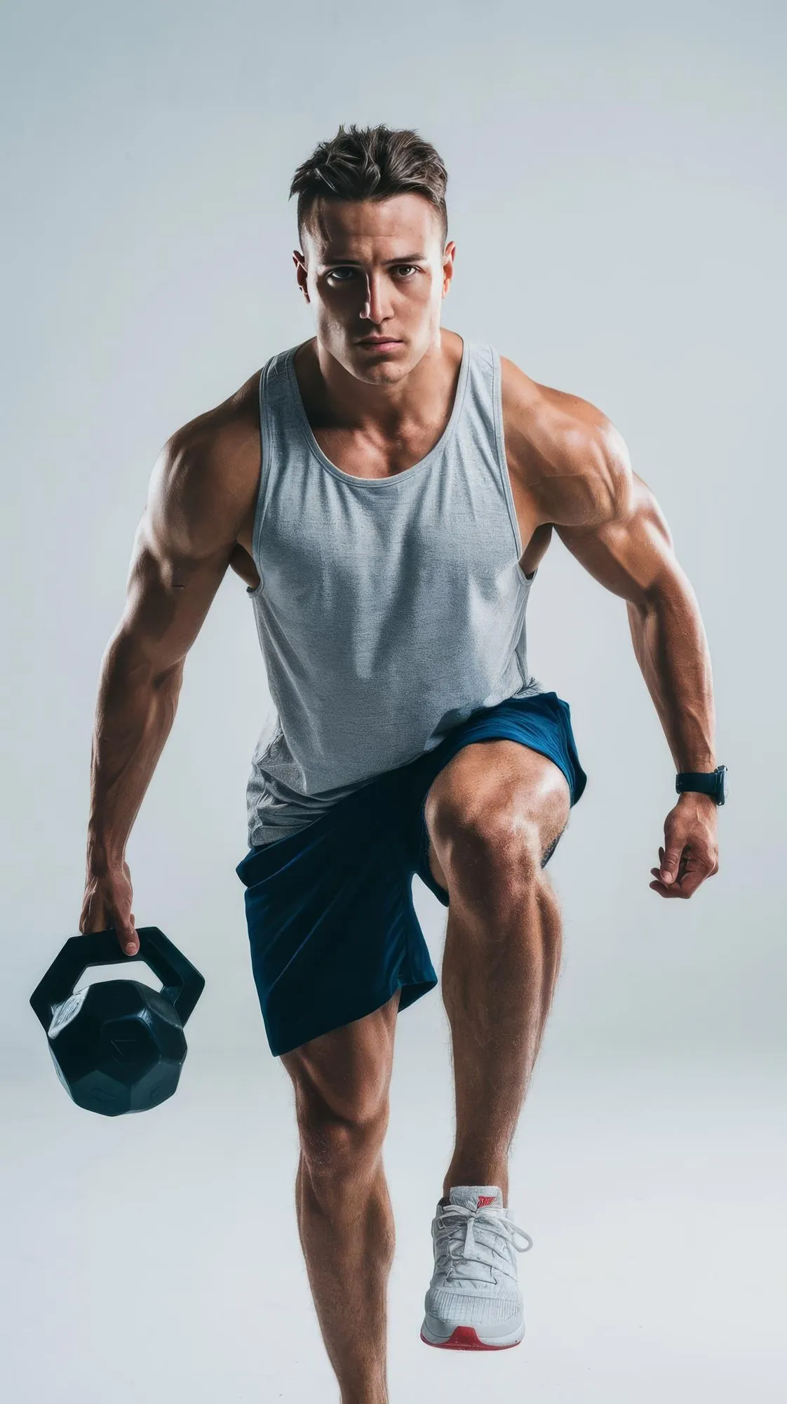 Take a step forward into your fitness journey shot of an athletic young man agnst a white backgroun