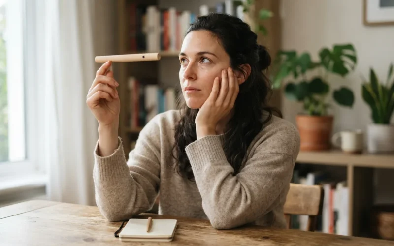 a person doing eye exercises at home