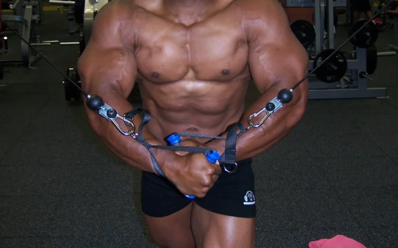 Daron Lytle, husband of Sgt. 1st Class Heather Lytle, Regimental Support Squadron, 11th Armored Cavalry Regiment, works out at the Freedom Fitness Center on Fort Irwin, Calif. When not supporting the National Training Center as a electronics technician, Daron competes in professional bodybuilding competitions nation-wide. (Photo courtesy of the Lytle Family)