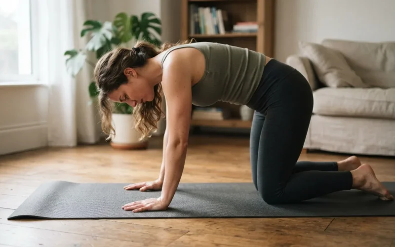a person stretching their lower back on a mat