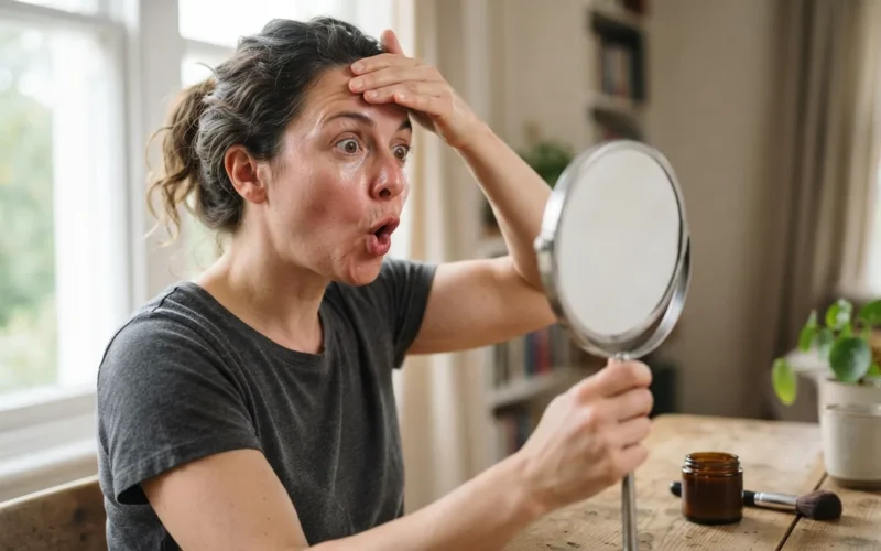 a woman doing facial exercises