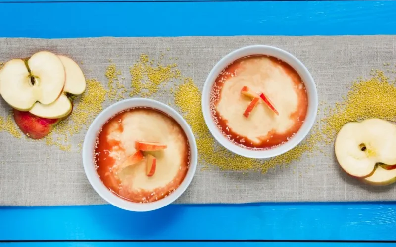 Top view of apple porridge with millet, perfect for breakfast inspiration.
