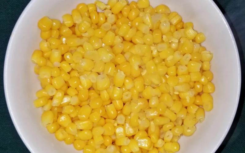 Corn kernels in bowl - Massachusetts, USA.