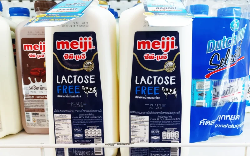 Meiji lactose-free milk in plain flavour, as sold in Bangkok, Thailand.