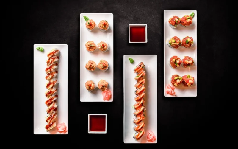 sushi, bułeczki sushi, kuchnia japońska, japoński żywności, mieszkanie leżało, sushi, sushi, sushi, sushi, sushi