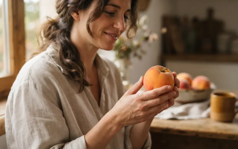a person holding a fresh peach