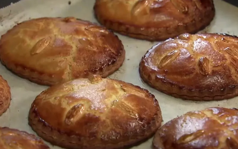 Dutch gevulde koek, an almond paste filled pastry.