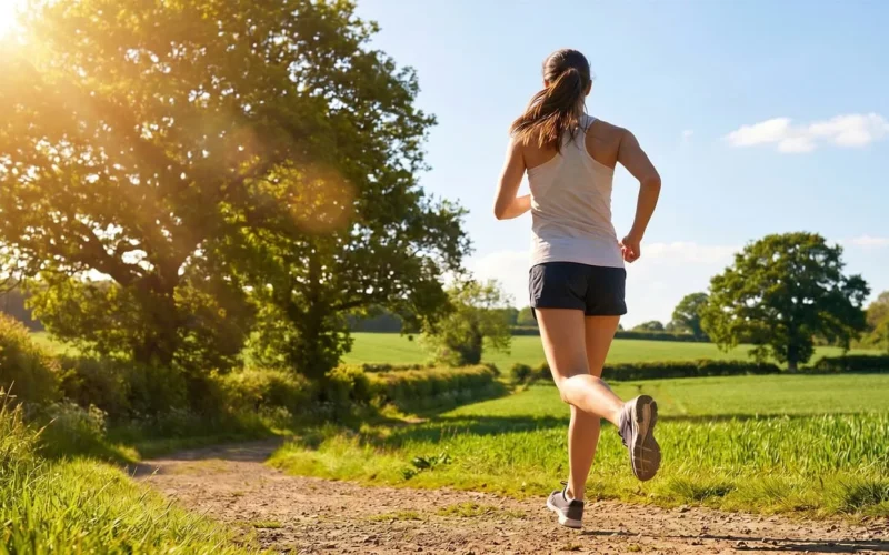 bieganie, kobieta, na zewnątrz, natura, zdrowie, jogging, ćwiczenie, fitness, szkolenie, krajobraz, lato, zielony, słońce, ścieżka, światło dzienne, sport, aktywny, kondycjonowanie