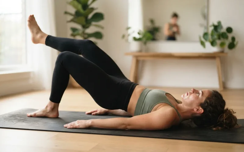 a person doing a leg exercise on a mat