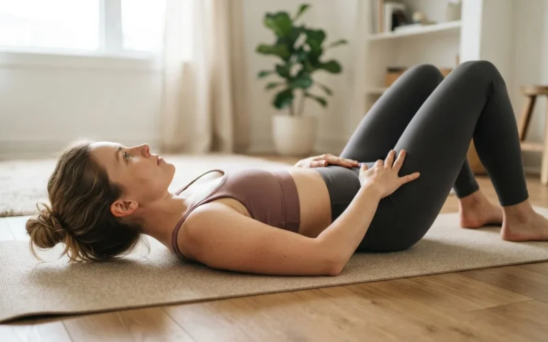 a woman doing pelvic floor exercises on a mat