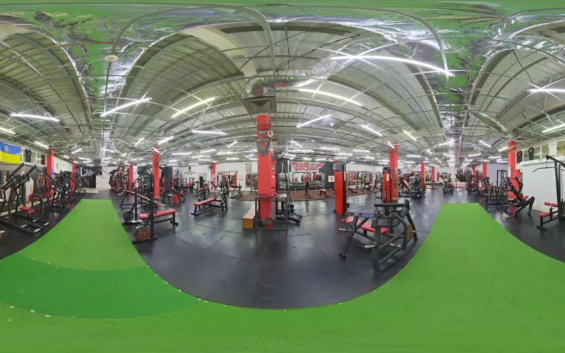 Panorama of a fitness studio. EVs: 14.