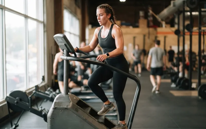 a person using a stair stepper machine in a gym