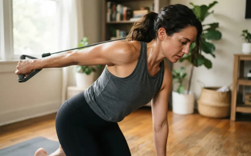a woman doing triceps exercises at home