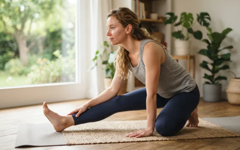 a person doing gentle stretching exercises on a mat