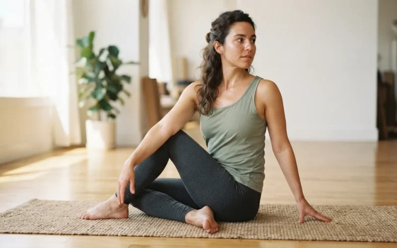 a person doing a gentle back stretch on a mat