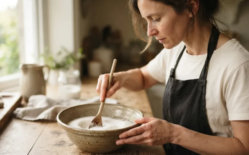 a person mixing sugar and water in a bowl